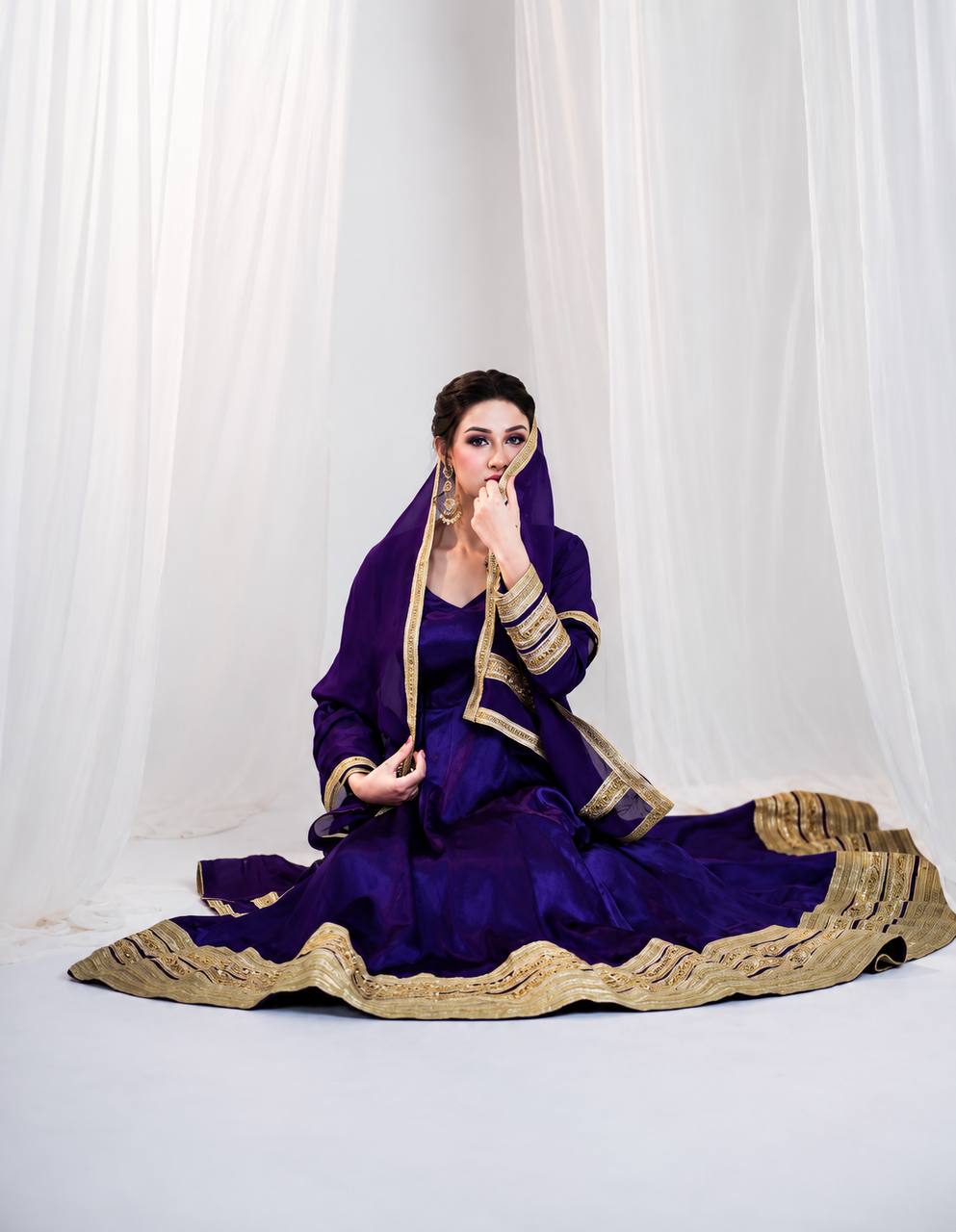 Violet Heavy Silk Embroidered Gown