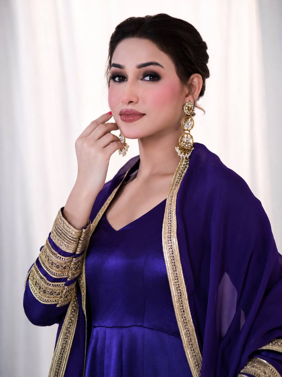 Violet Heavy Silk Embroidered Gown