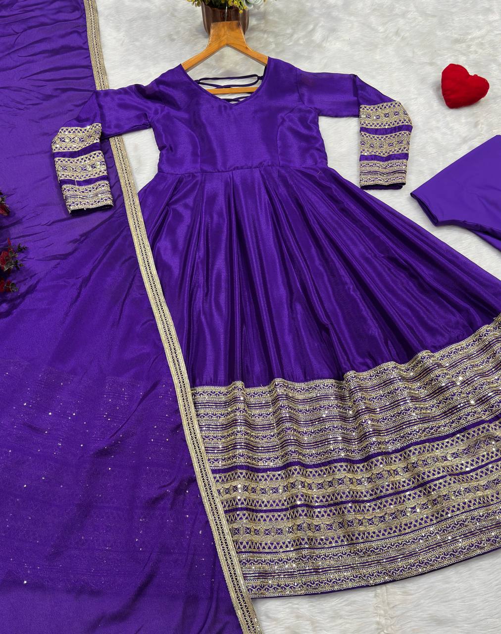 Violet Heavy Silk Embroidered Gown