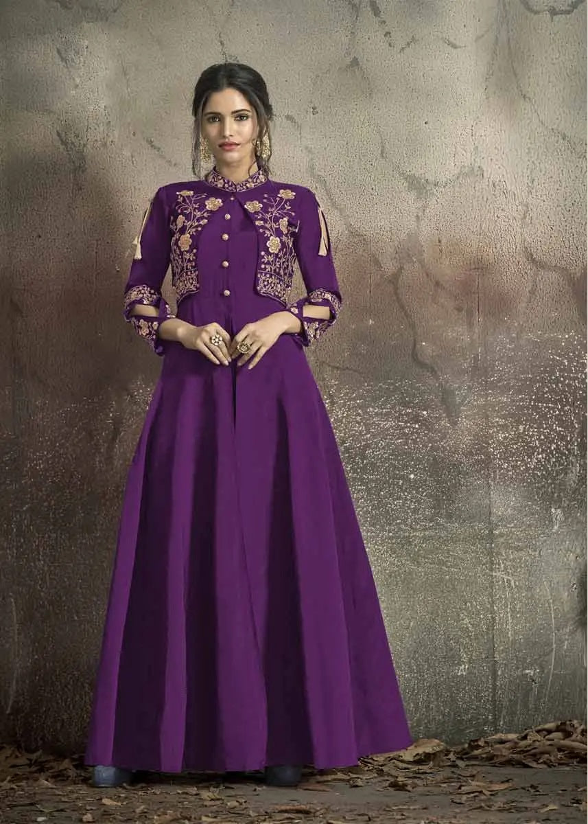 Violet taffeta party gown for wedding