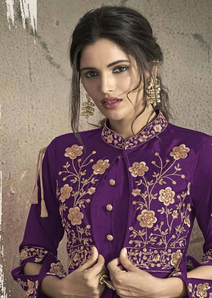 Violet taffeta party gown for wedding