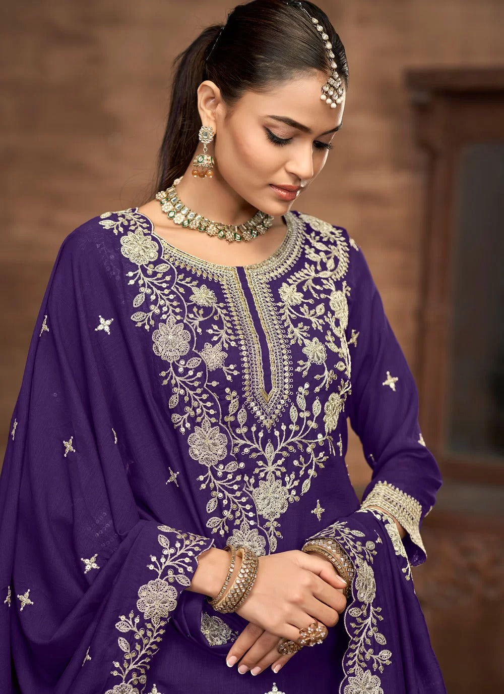 Imperial violet vichitra silk designer wedding lehenga for women