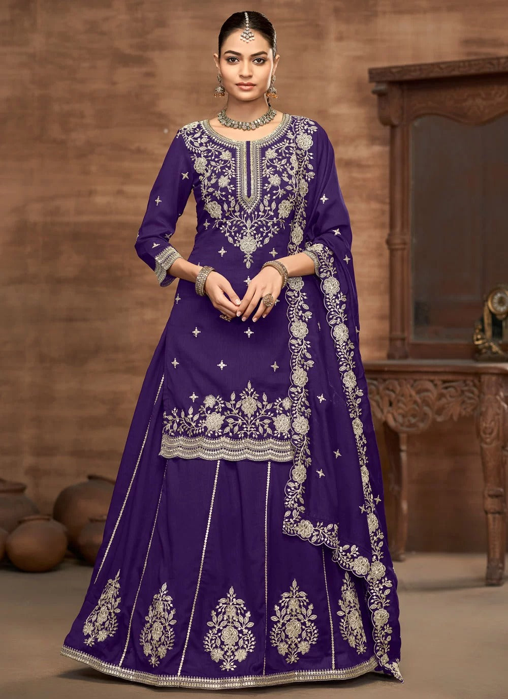 Imperial violet vichitra silk designer wedding lehenga for women