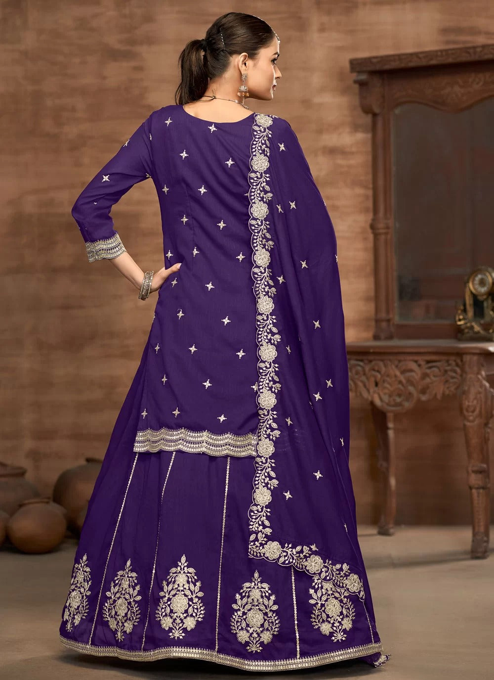 Imperial violet vichitra silk designer wedding lehenga for women