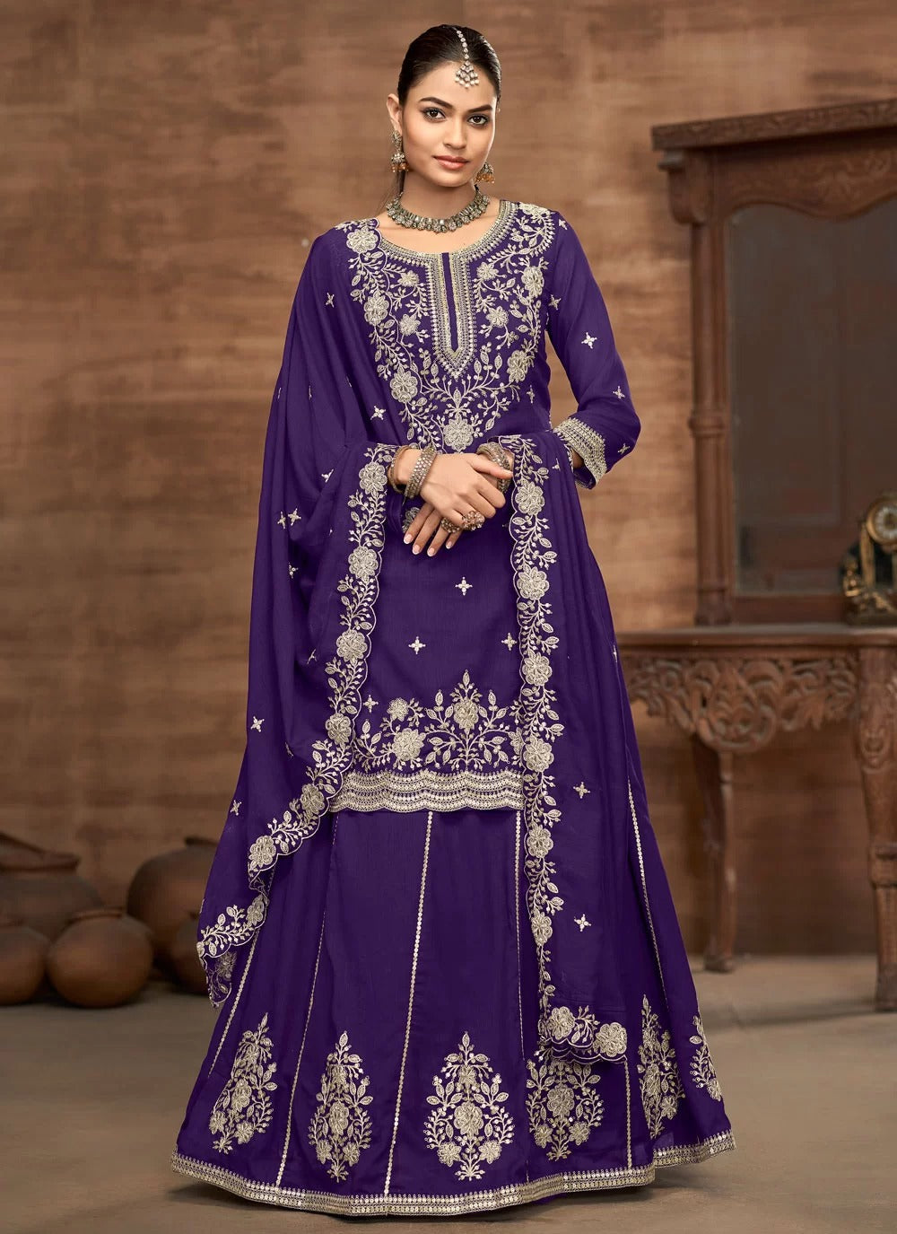 Imperial violet vichitra silk designer wedding lehenga for women