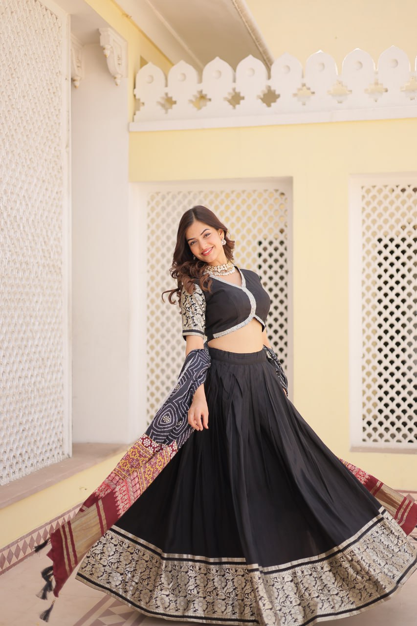 Viscose Jequard Black Lehenga Set with Gajji Silk Dupatta