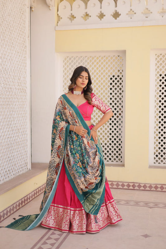 Viscose Jequard Pink Lehenga Set with Gajji Silk Dupatta