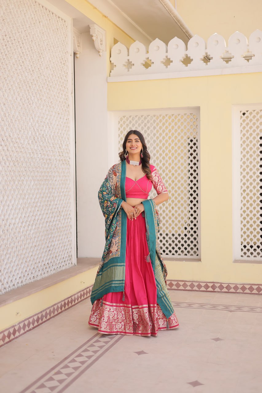 Viscose Jequard Pink Lehenga Set with Gajji Silk Dupatta