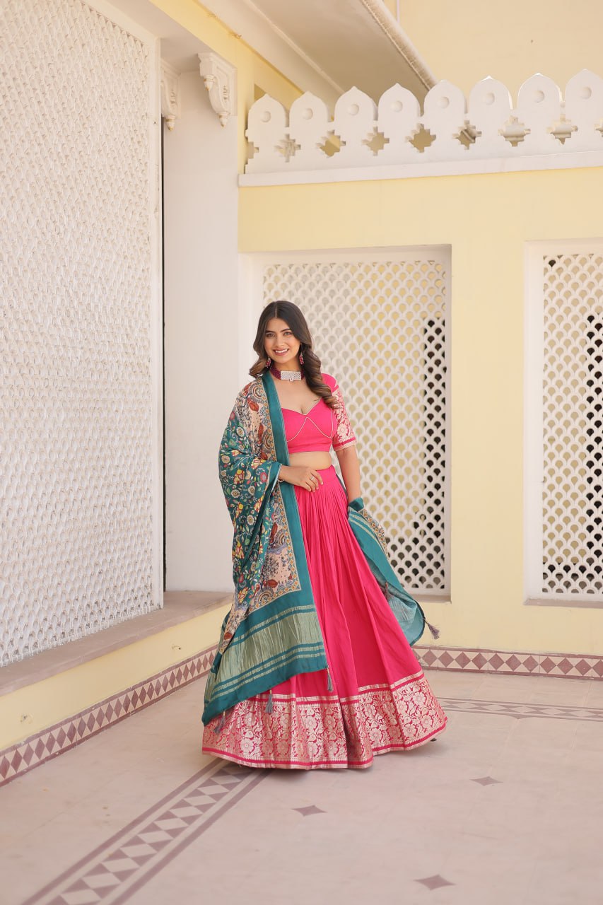 Viscose Jequard Pink Lehenga Set with Gajji Silk Dupatta