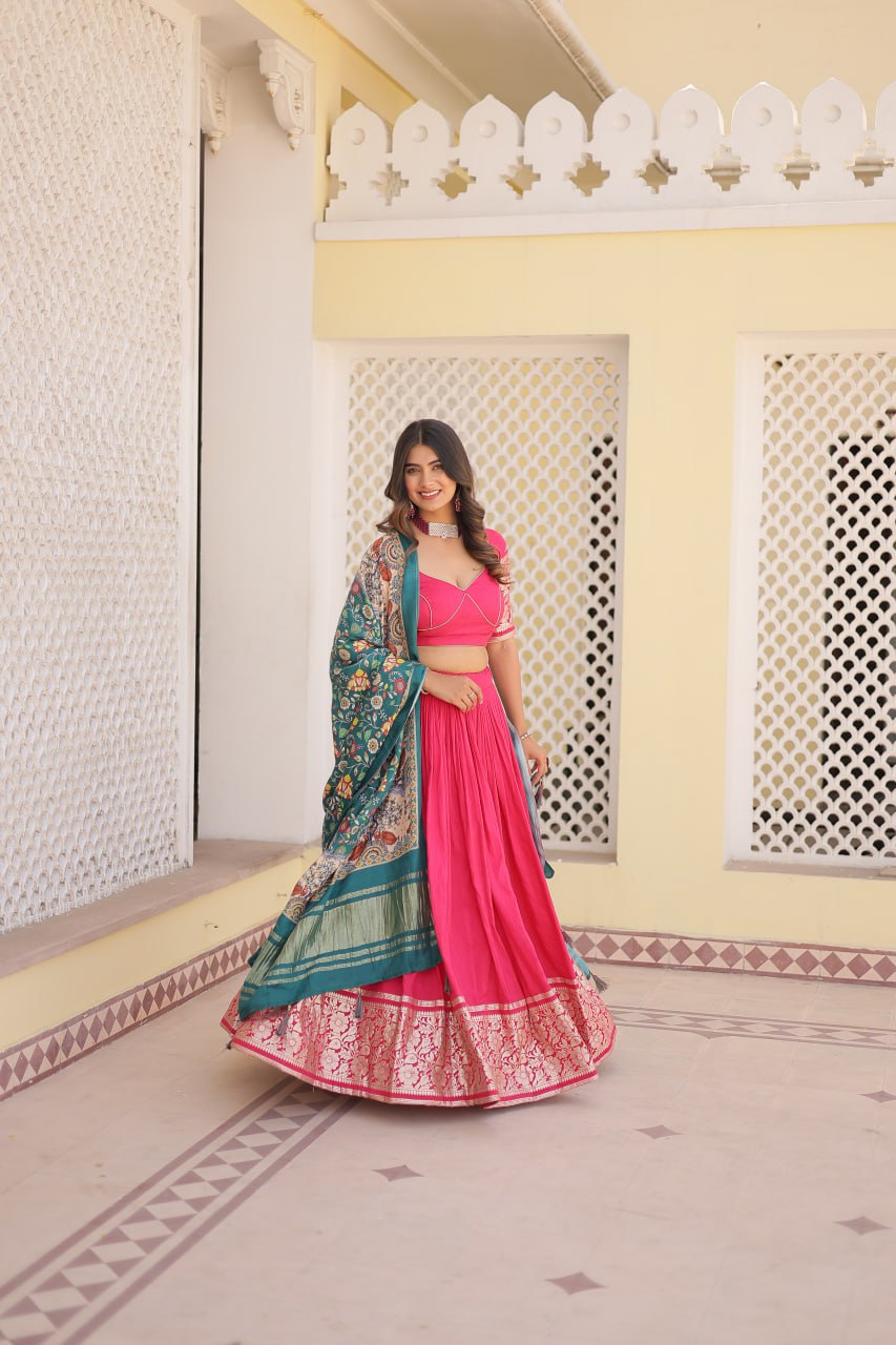 Viscose Jequard Pink Lehenga Set with Gajji Silk Dupatta