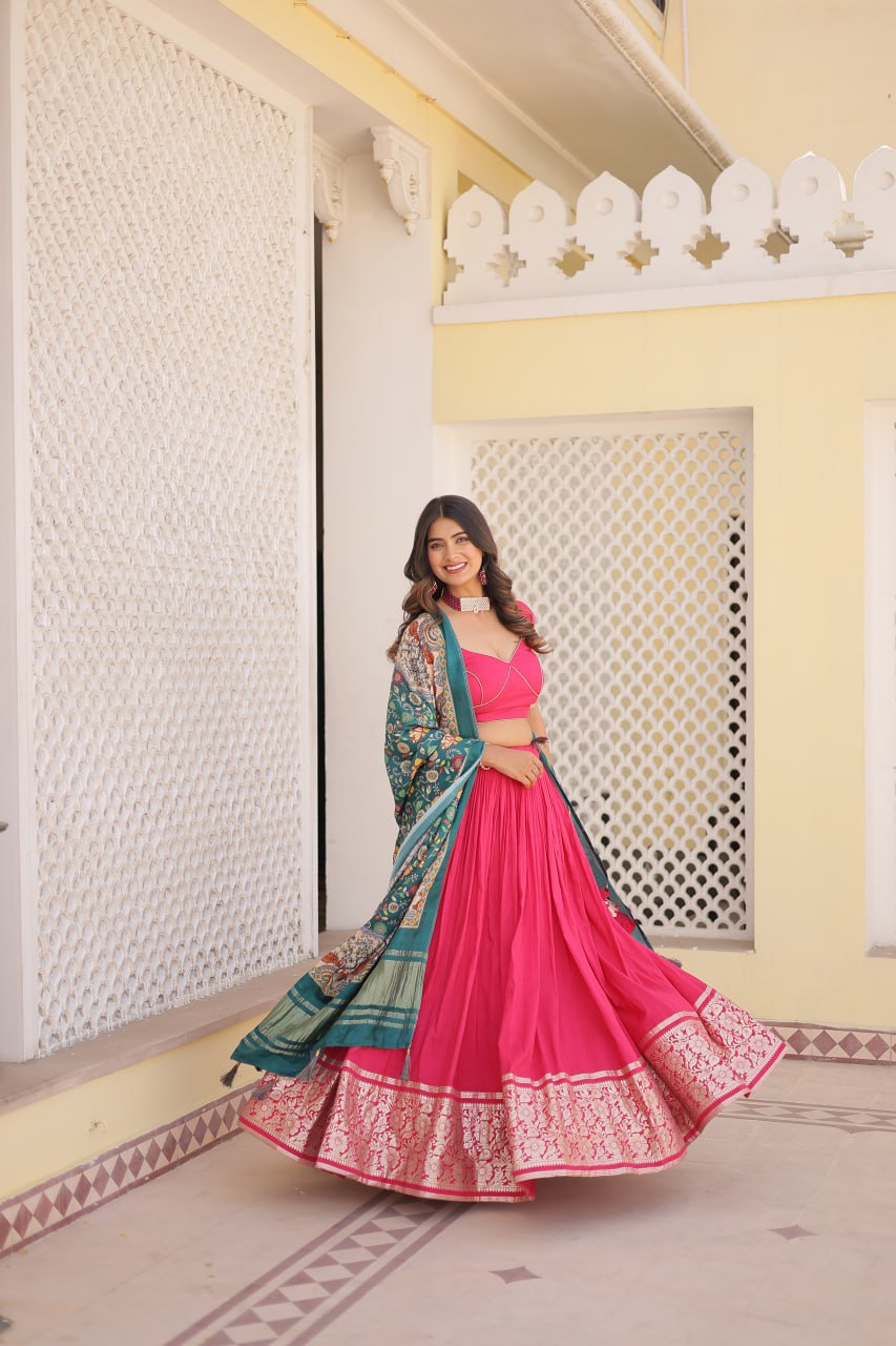 Viscose Jequard Pink Lehenga Set with Gajji Silk Dupatta