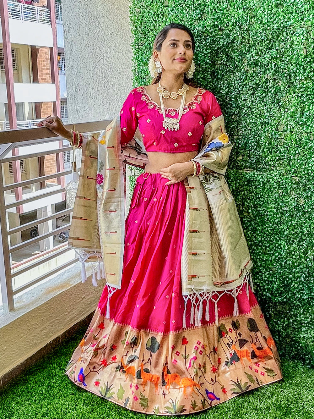 Rani Pink Color Jacquard Silk Pethani Lehenga Choli Set