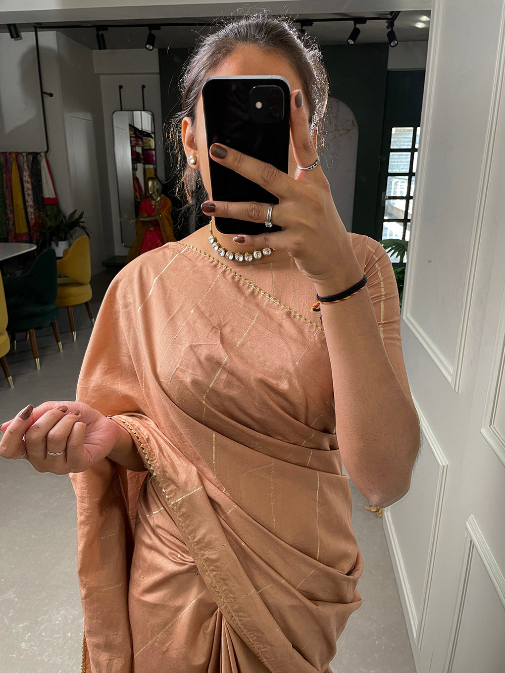 Chiku Sequins And Zari Work Viscose Chanderi Saree