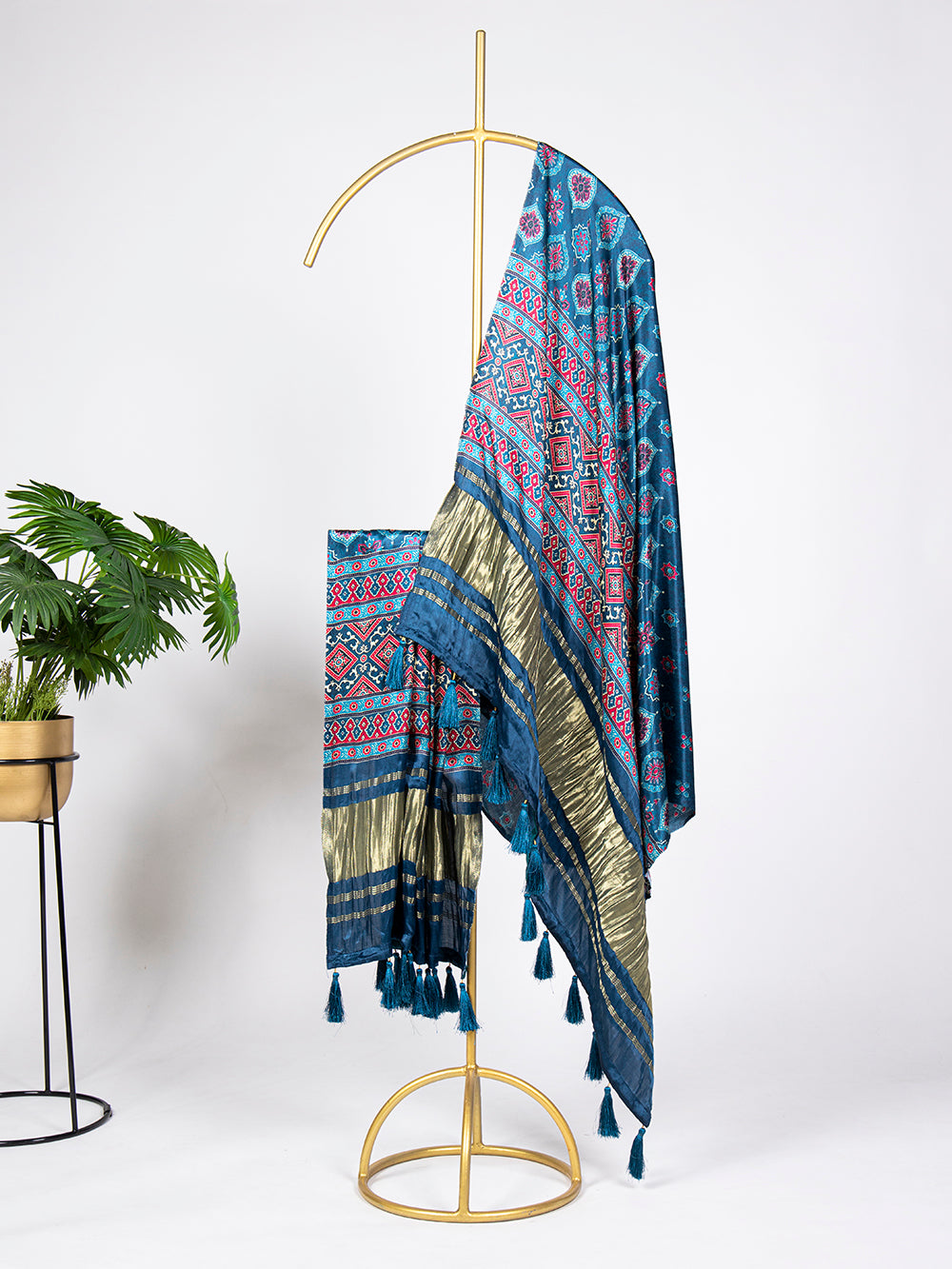Teal Color Digital Printed Gaji Silk Dupatta