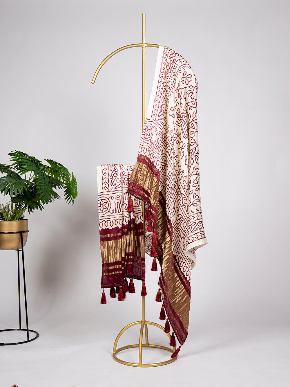 White Color Digital Printed Gaji Silk Dupatta