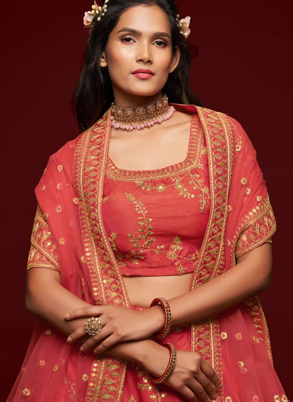 Wedding embroidered art silk lehenga choli