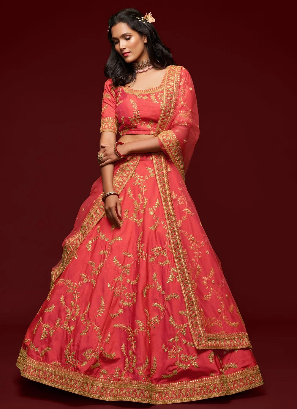 Wedding embroidered art silk lehenga choli