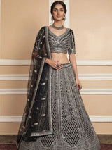 Navy Net Lehenga with Embroidery for Wedding Wear