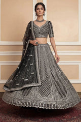 Navy Net Lehenga with Embroidery for Wedding Wear