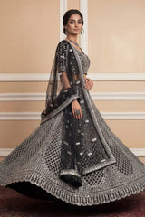 Navy Net Lehenga with Embroidery for Wedding Wear