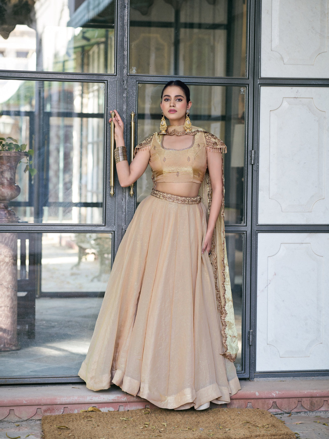 Cream color festival wear lehenga