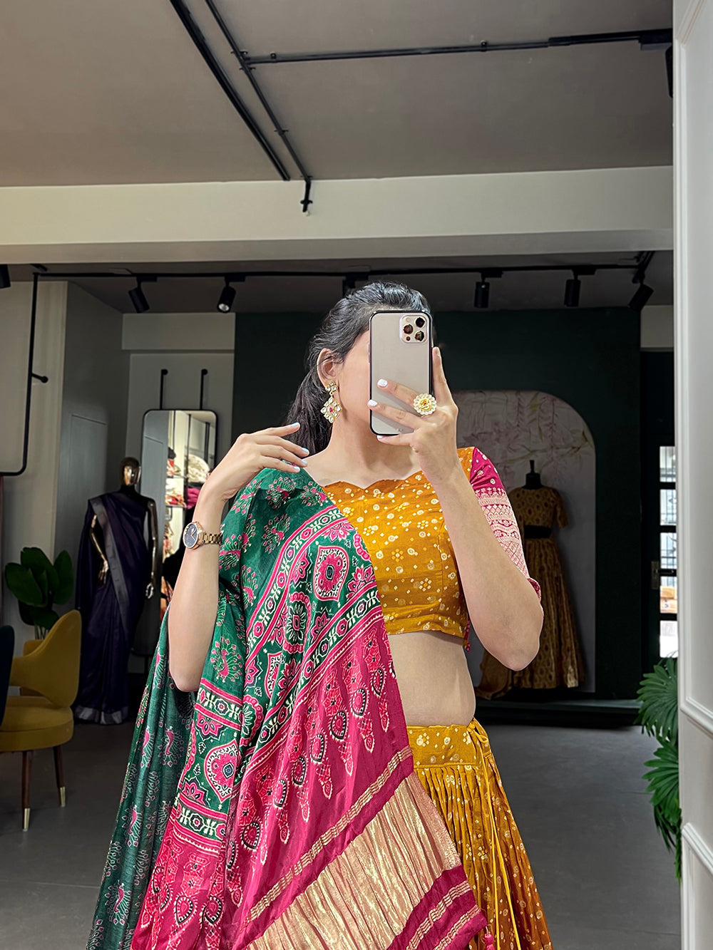 Mustard Color Printed With Zari Weaving Work Viscose Dola Silk Lehenga Choli