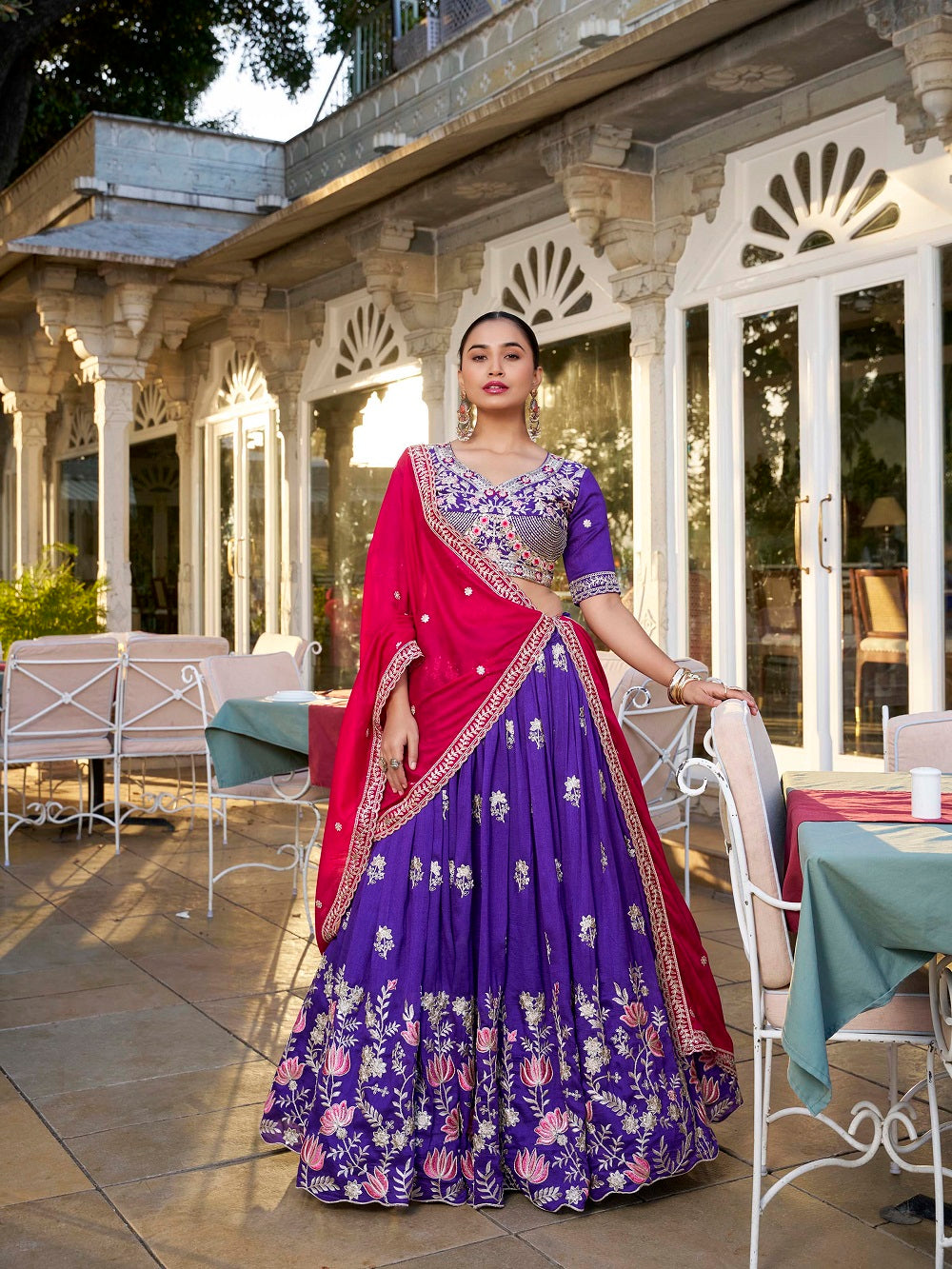 Purple vichitra silk lehenga choli with sequins thread embroidery
