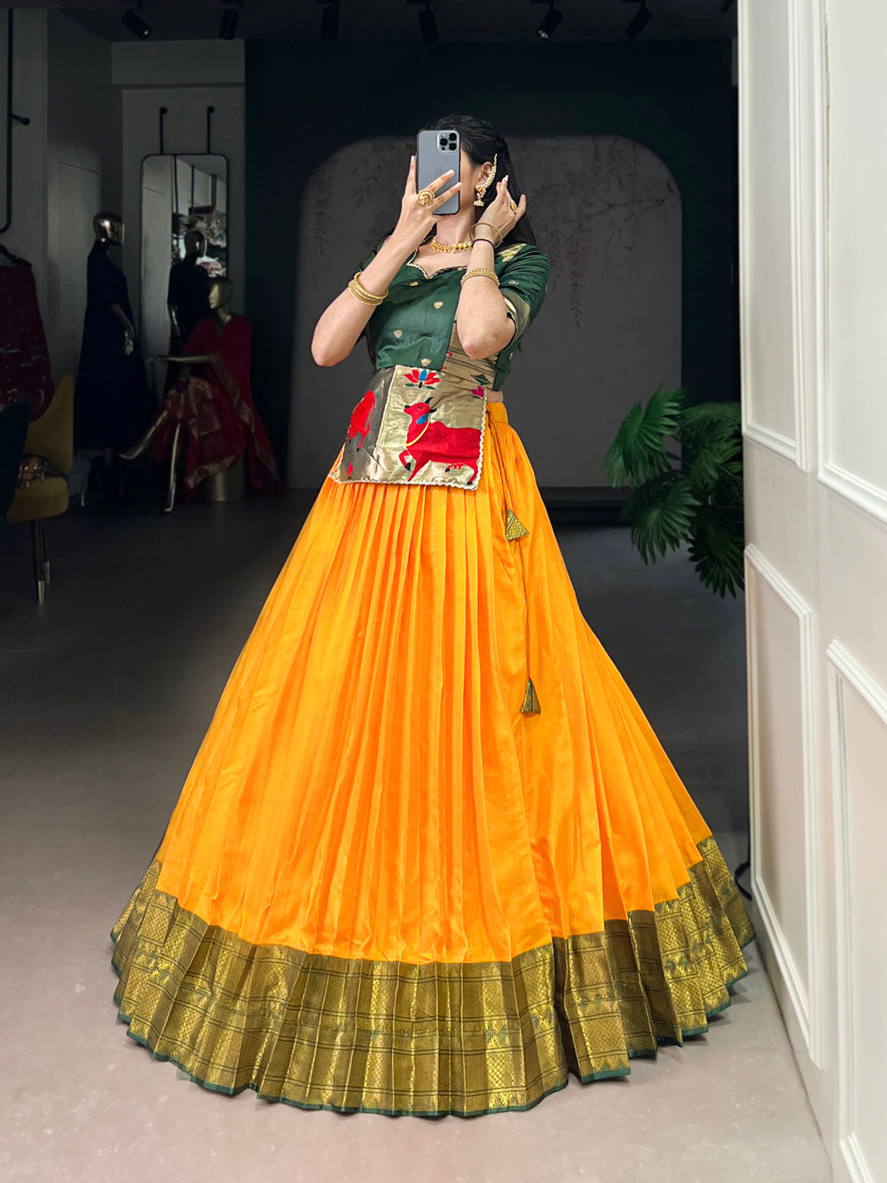 Mustard color zari weaving work cotton silk co ord set