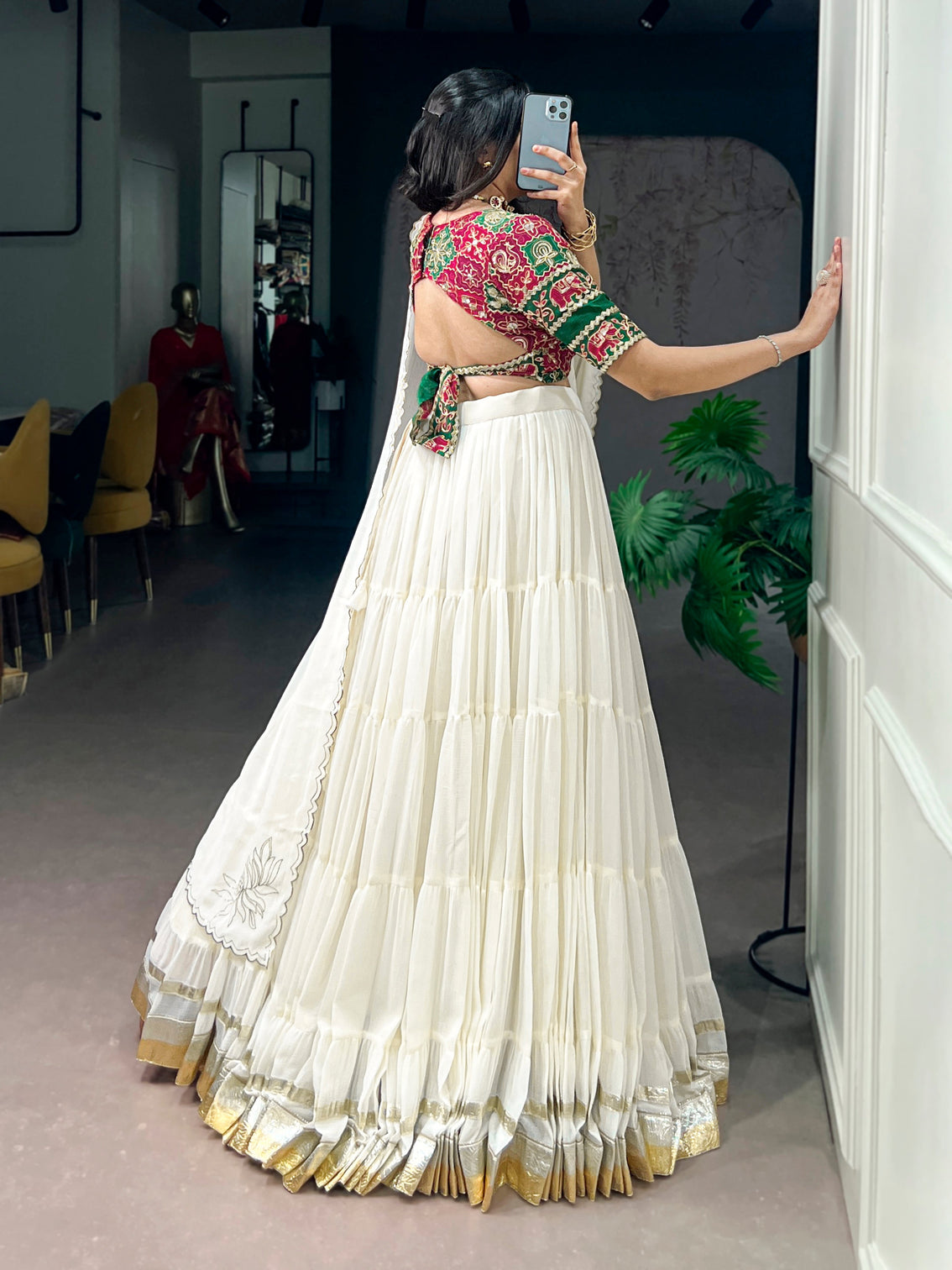 White color embossed design chaniya choli