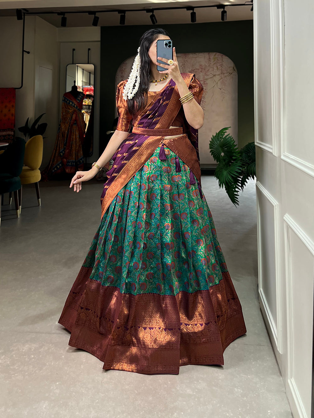 Purple Color Zari Weaving Work Weaving Silk(Jacquard) South Indian Lehenga Choli
