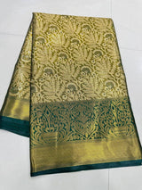 Green Bottle Kanjivaram Semi Silk Saree with Floral Khaddi Border