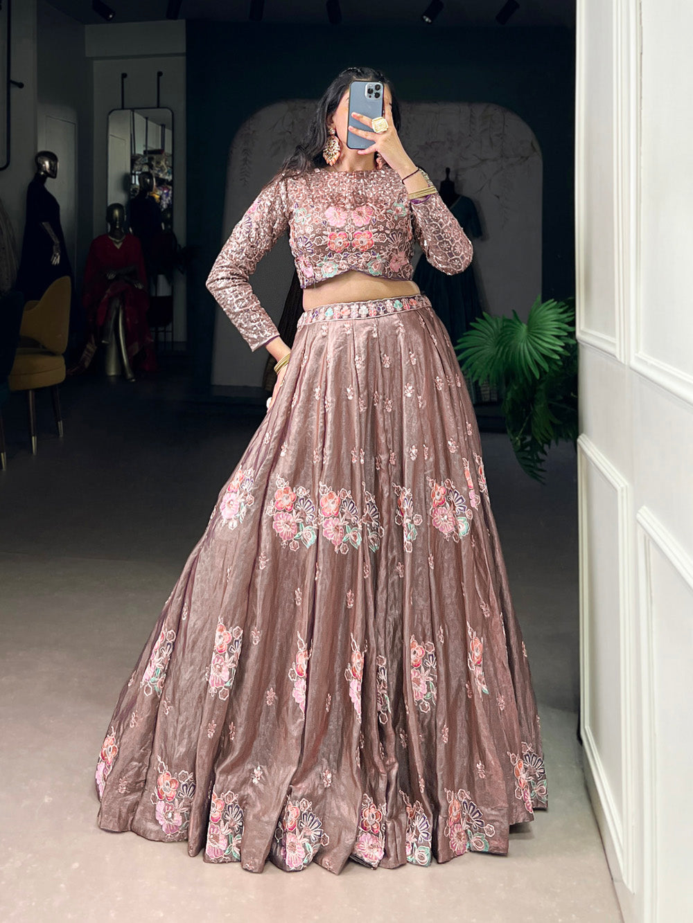 Onion color fendi co ord set with sequins thread embroidery work