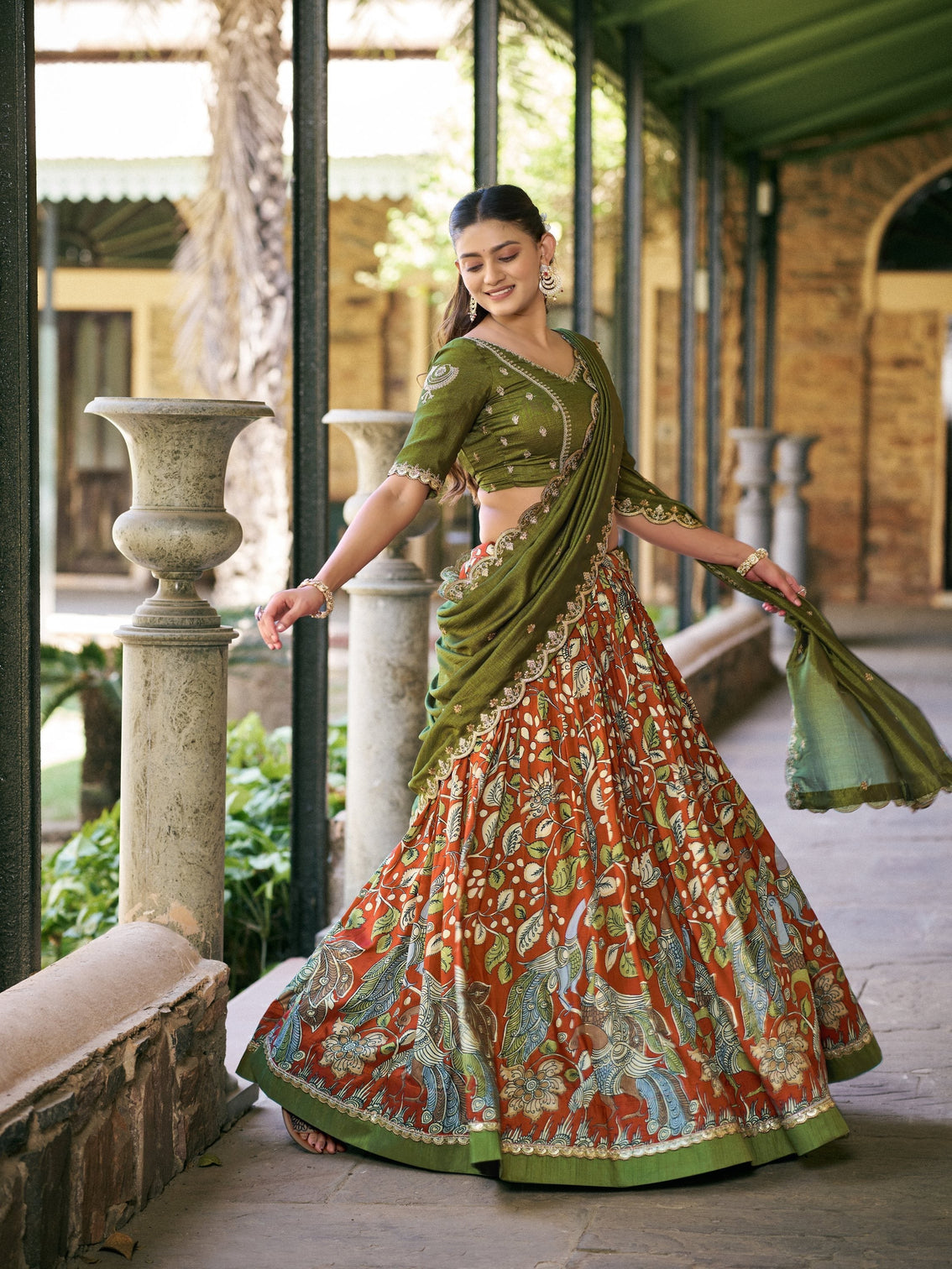 Festival wear kalamkari print lehenga