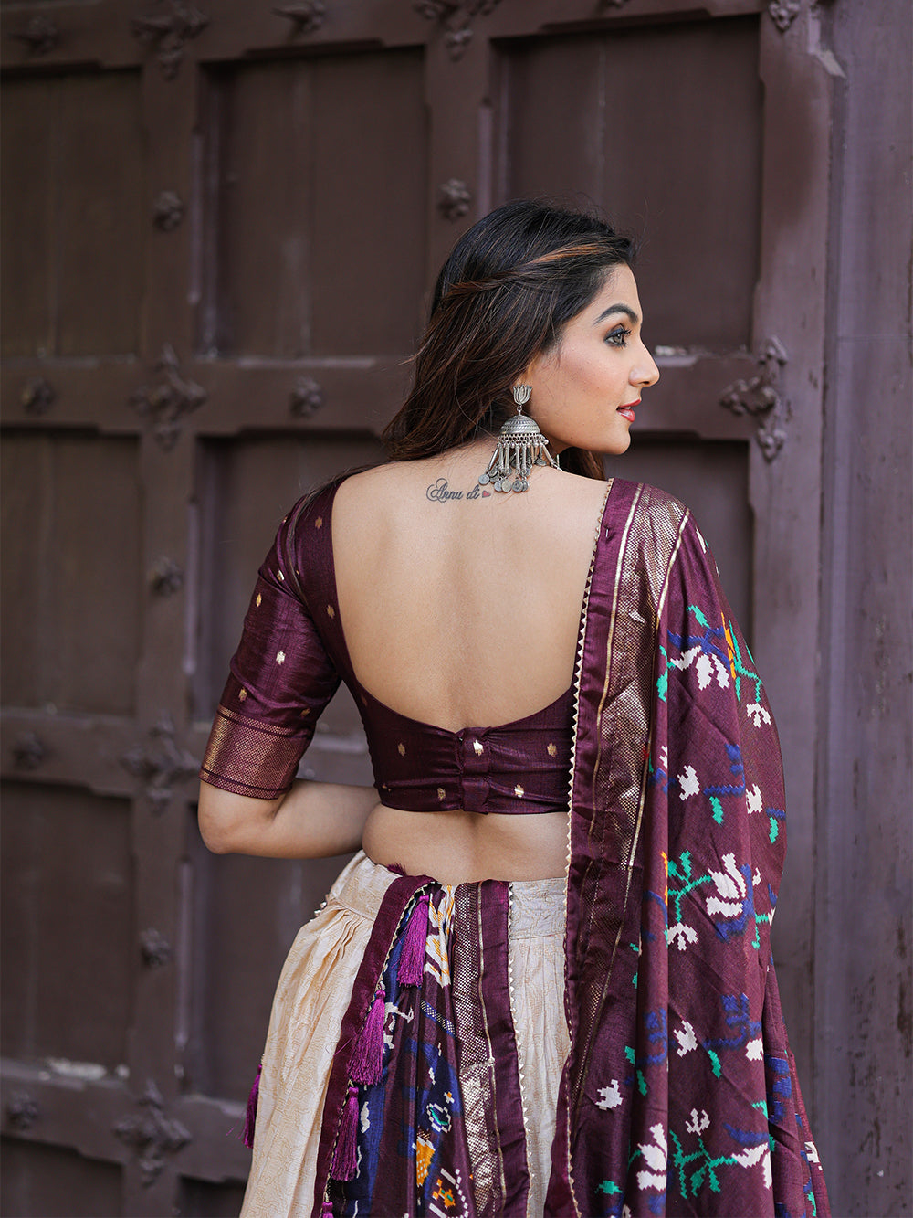 Wine Color Printed With Foil Work Dola Silk Lehenga Choli