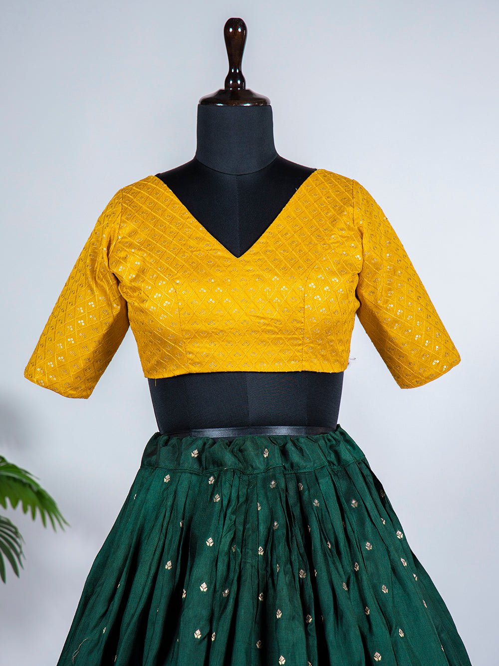 Green Color Weaving work Jacquard Lehenga Choli