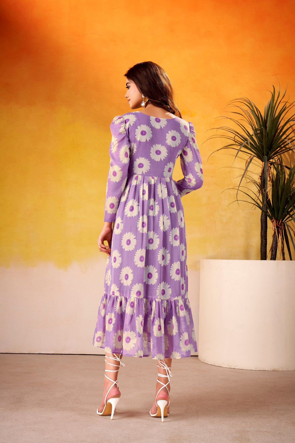 Weightless Marble Floral Print Frock with Foil Work – Fully Stitched