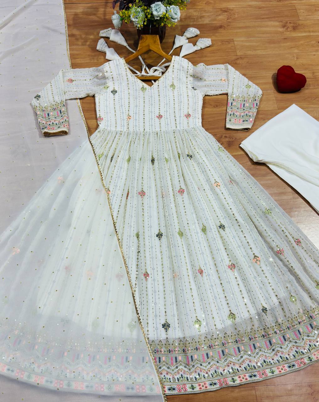 White Anarkali Suit – Heavy Zari & Sequins Work