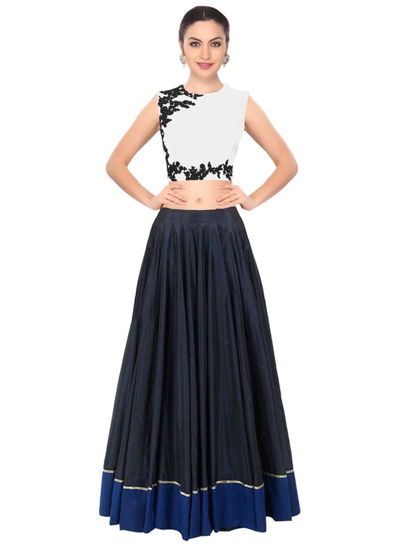 White And Blue Color Party Wear Designer Crop Top