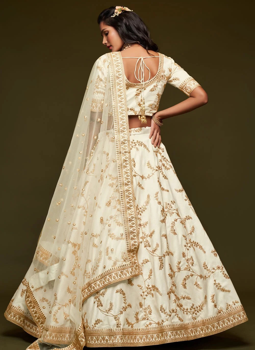White art silk embroidered designer lehenga