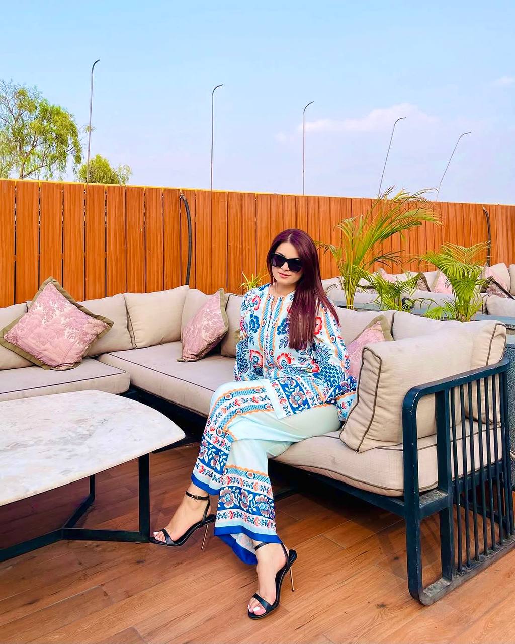 White & Blue Pure American Crepe Digital Print Co-Ord Set with Chiffon Georgette Dupatta – 3-Piece Fully Stitched Ensemble