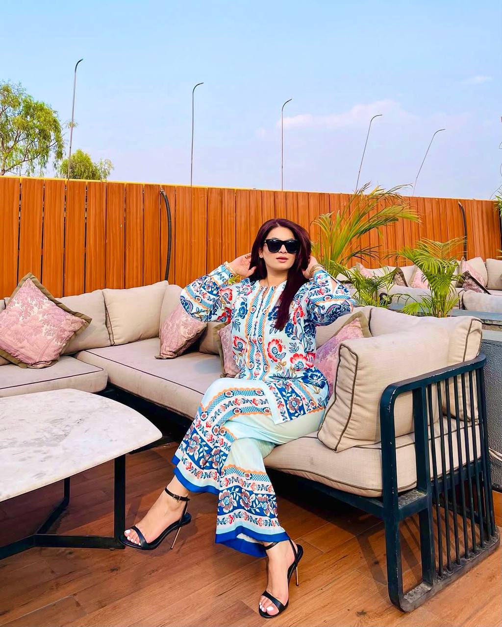 White & Blue Pure American Crepe Digital Print Co-Ord Set with Chiffon Georgette Dupatta – 3-Piece Fully Stitched Ensemble