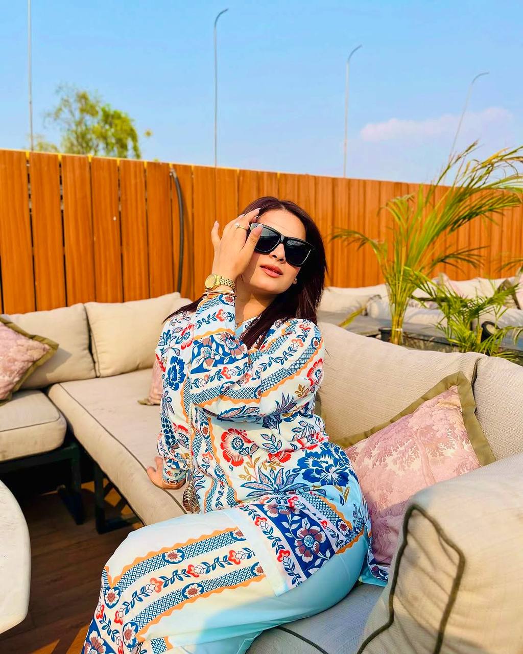 White & Blue Pure American Crepe Digital Print Co-Ord Set with Chiffon Georgette Dupatta – 3-Piece Fully Stitched Ensemble