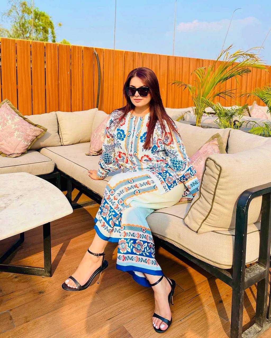 White & Blue Pure American Crepe Digital Print Co-Ord Set with Chiffon Georgette Dupatta – 3-Piece Fully Stitched Ensemble