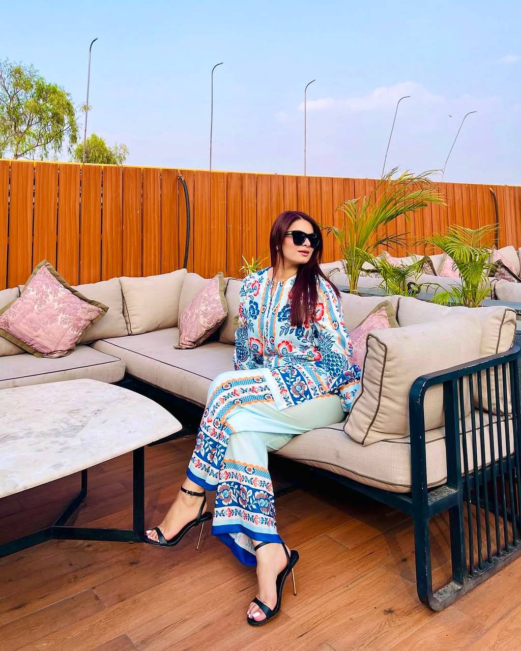 White & Blue Pure American Crepe Digital Print Co-Ord Set with Chiffon Georgette Dupatta – 3-Piece Fully Stitched Ensemble