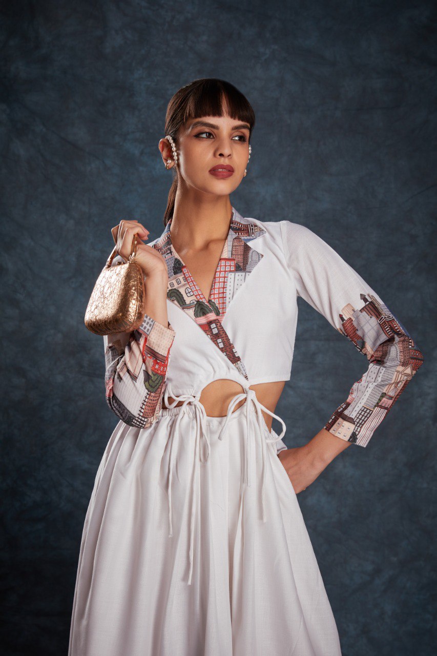 White Chic Printed Linen Maxi Dress – Ready to Wear