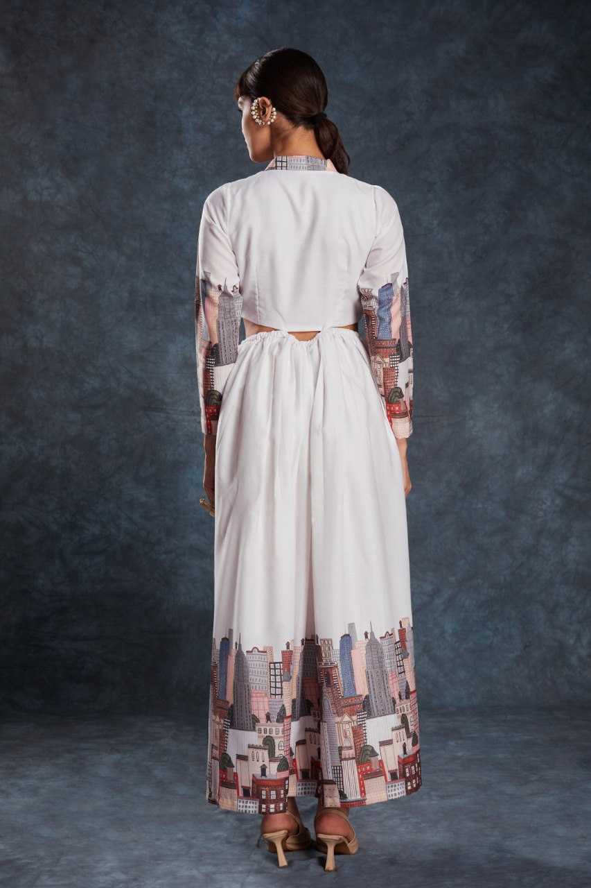 White Chic Printed Linen Maxi Dress – Ready to Wear