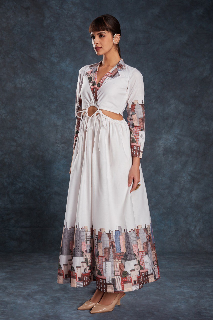 White Chic Printed Linen Maxi Dress – Ready to Wear