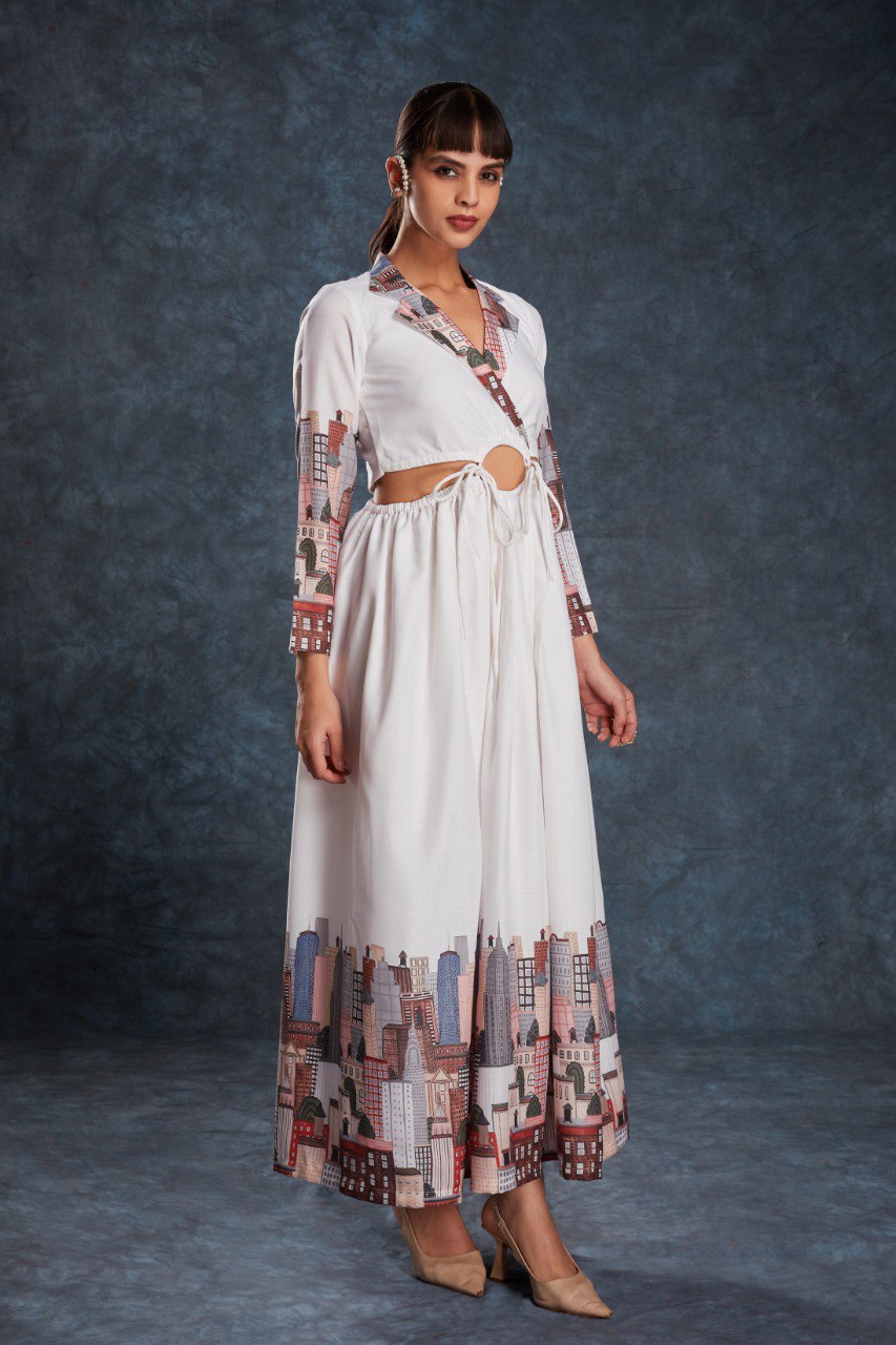 White Chic Printed Linen Maxi Dress – Ready to Wear