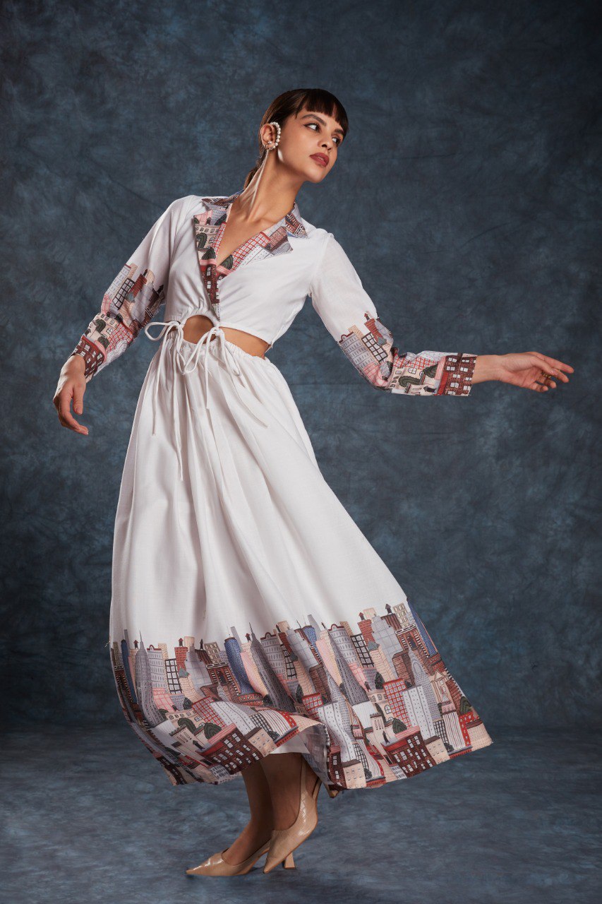 White Chic Printed Linen Maxi Dress – Ready to Wear