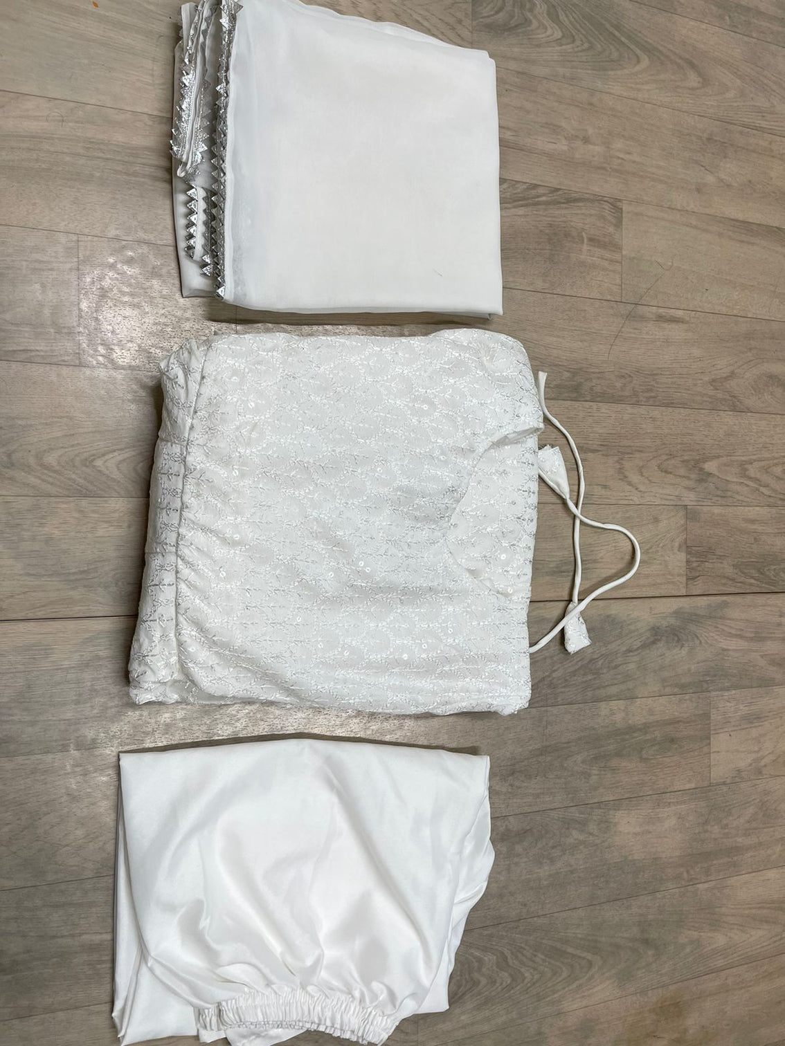 White Chikankari Kurta Palazzo Set With Embroidery Work and Dupatta